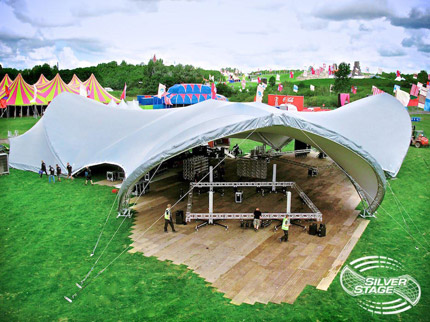 Angle View of TriSpan with Wooden Flooring and Light Truss